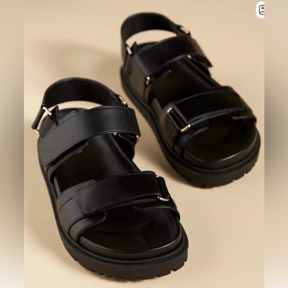 Maeve Shoes - Like new! Maeve for Anthropologie Black Double Strap Sandals, sz 8
